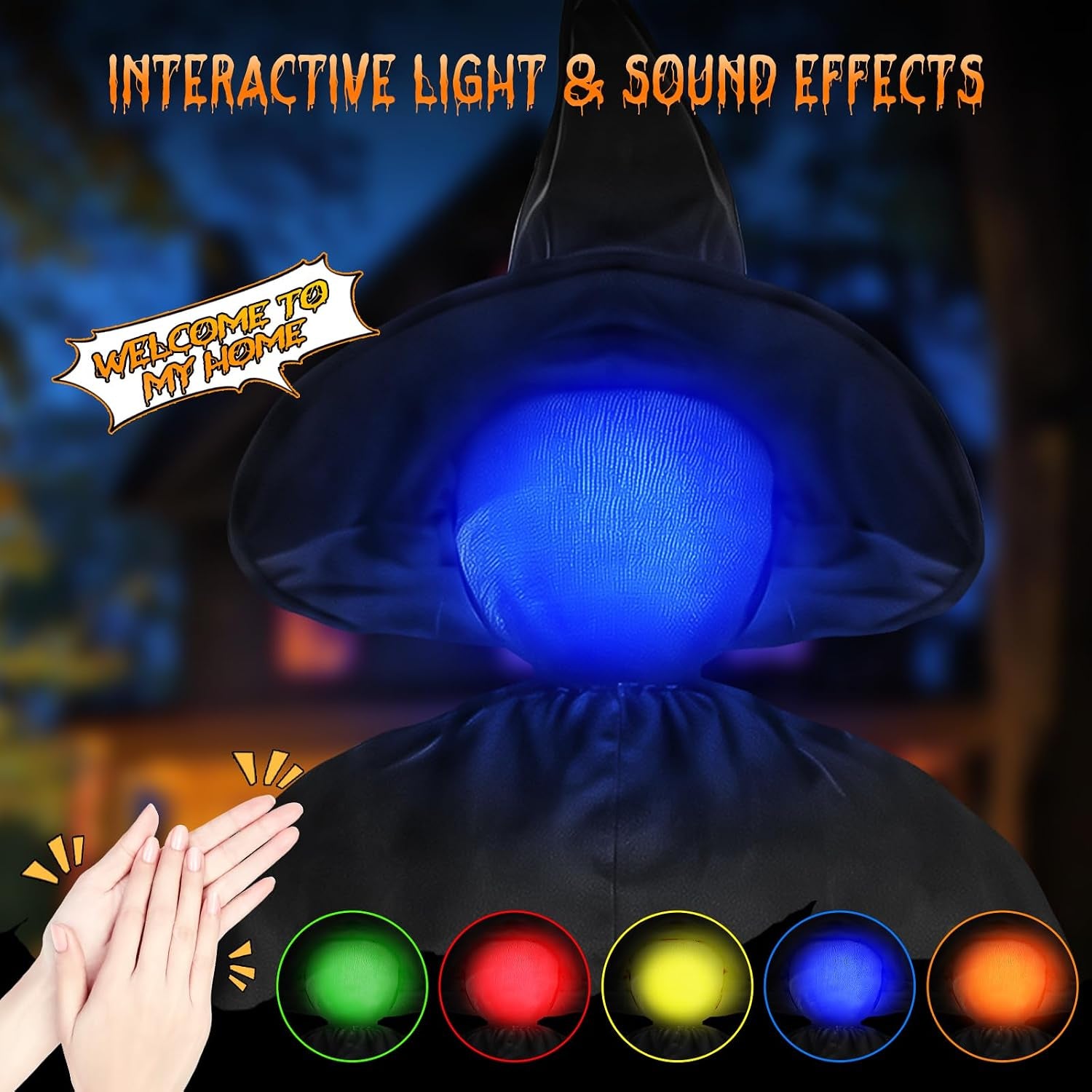 Halloween Decorations Outdoor, 5 Pack 4.3 FT Light up Holding Hands Witches | Witch Decor with Color Changing Glowing Face, Halloween Witch Decor with Stake for Yard Lawn Garden Porch Haunted House Decor