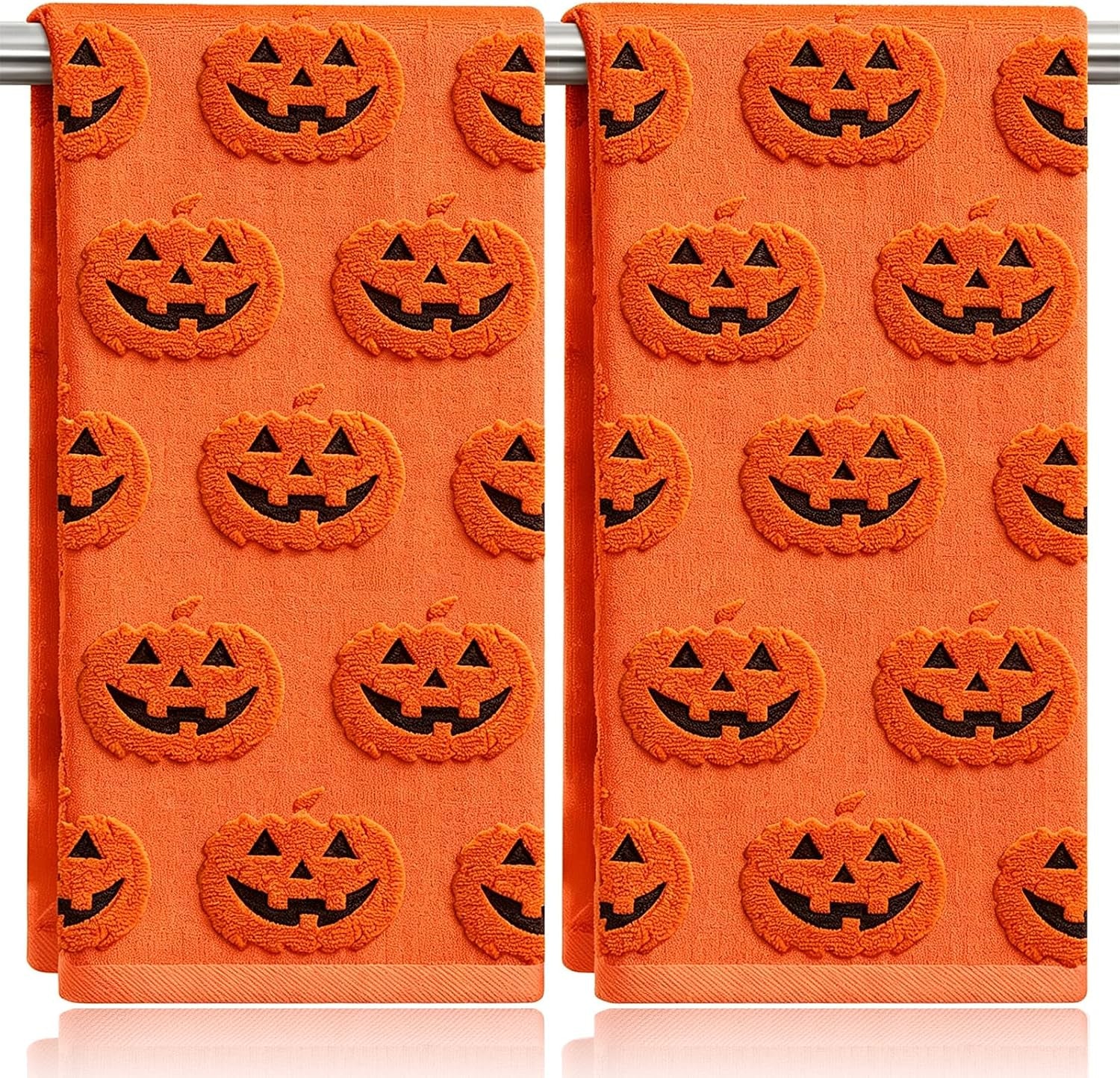 2 Pack Halloween Hand Towels 100% Cotton Jacquard Skeleton Halloween Kitchen Towels White Bathroom Towels Set Seasonal Bathroom Decor(Beige Skeleton, Halloween)