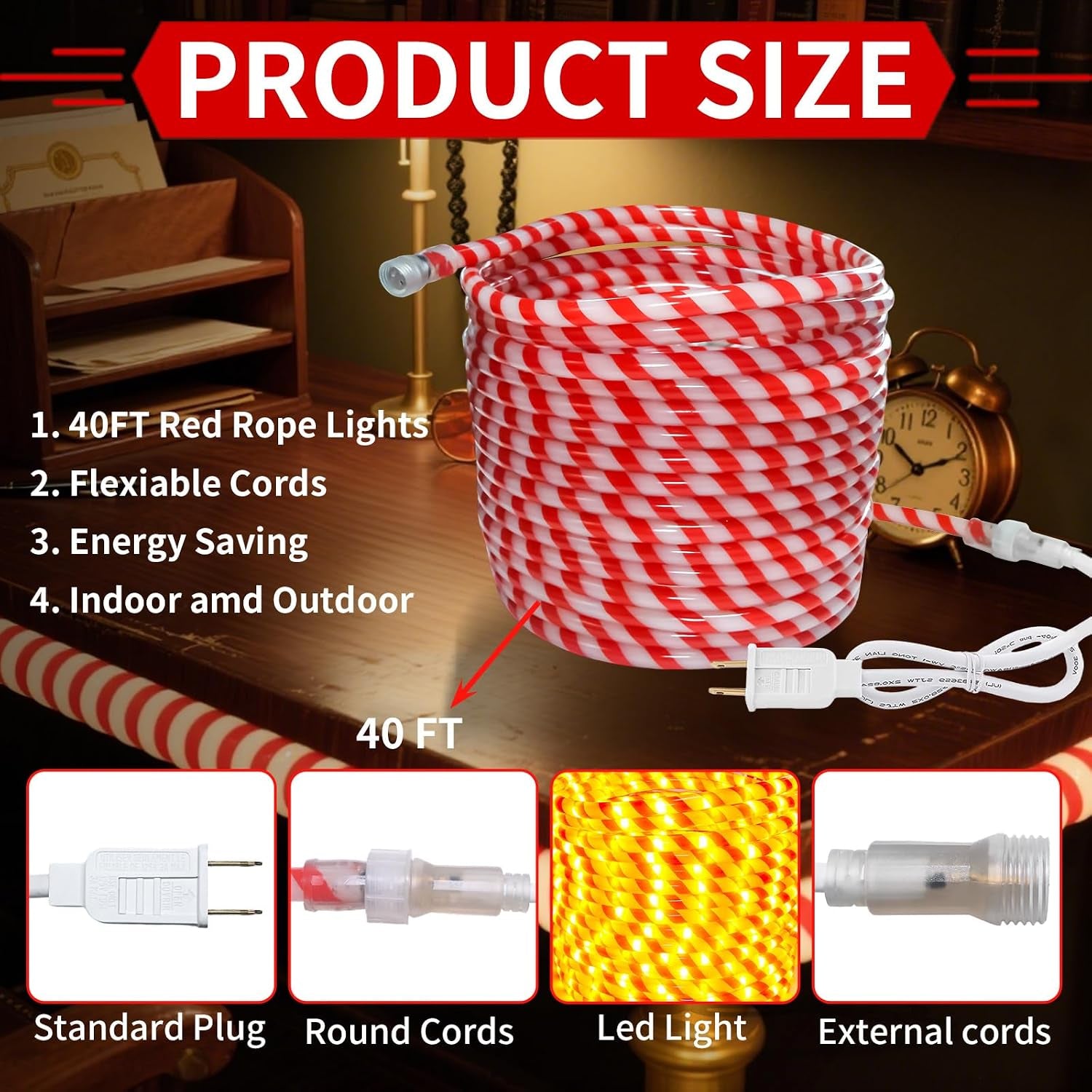 360 LED Christmas Candy Cane Rope Lights, 40FT Waterproof Xmas Tree Light, Connectable Tube Light Plug in for Indoor Outdoor Garden Yard Holiday Wedding Festival Party Decoration