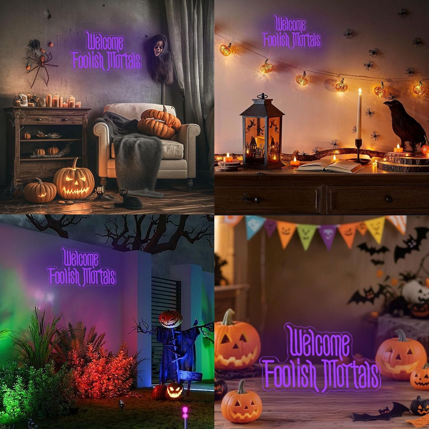 Welcome Foolish Mortals Neon Sign, Halloween Neon Light Spooky Gothic Haunted Mansion LED Coffin Decor USB Powered, for Horror Movie Party Haunted House Man Cave Home Room Themed Bars(16.1 * 9.4 In)