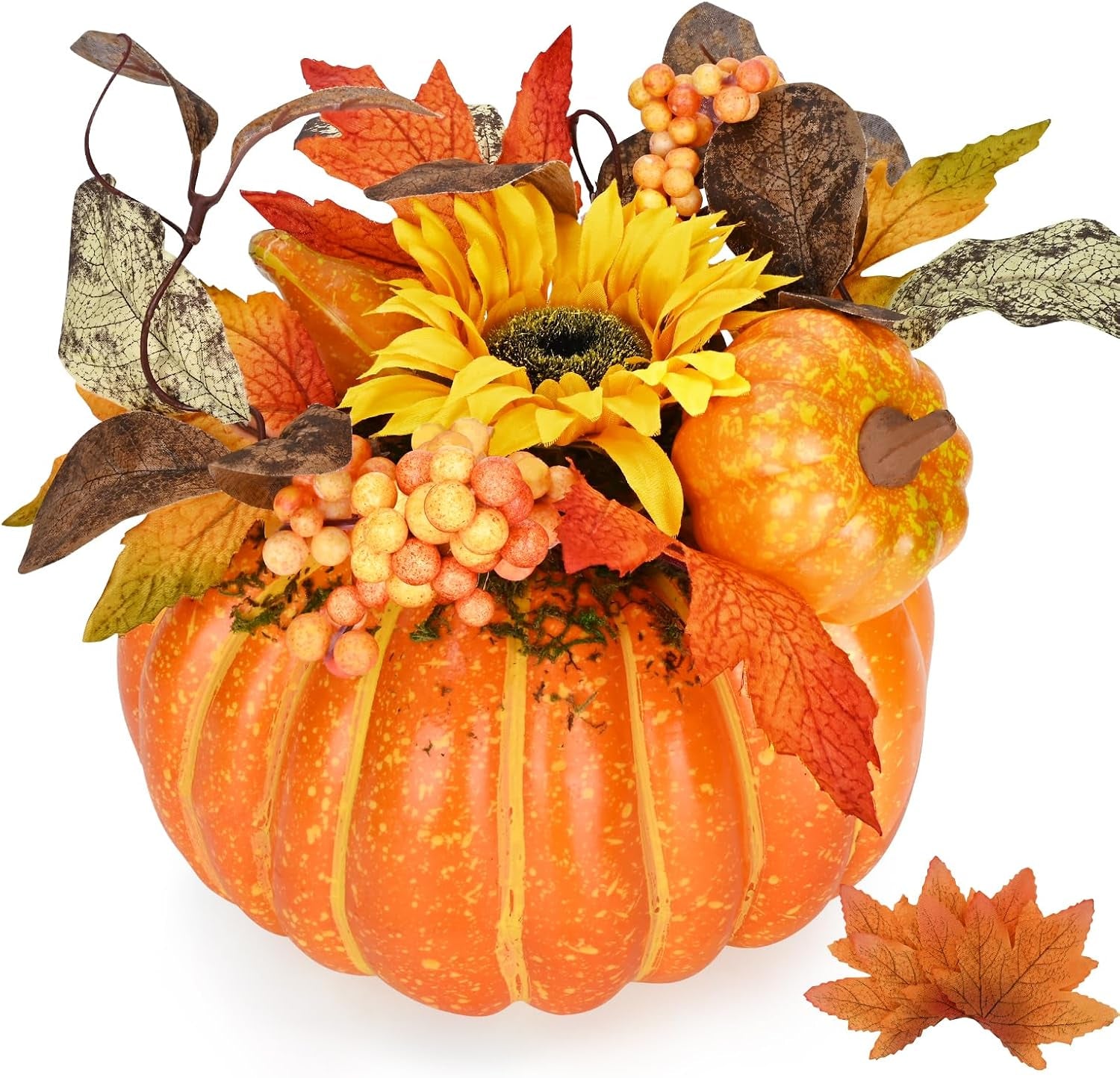 Fall Decor, Fall Centerpieces for Tables, Fake Pumpkin Decorations, Artificial Pumpkins for Decorating, Faux Fall Decorations for Home Table Thanksgiving Halloween Indoor Outdoor Porch Bathroom