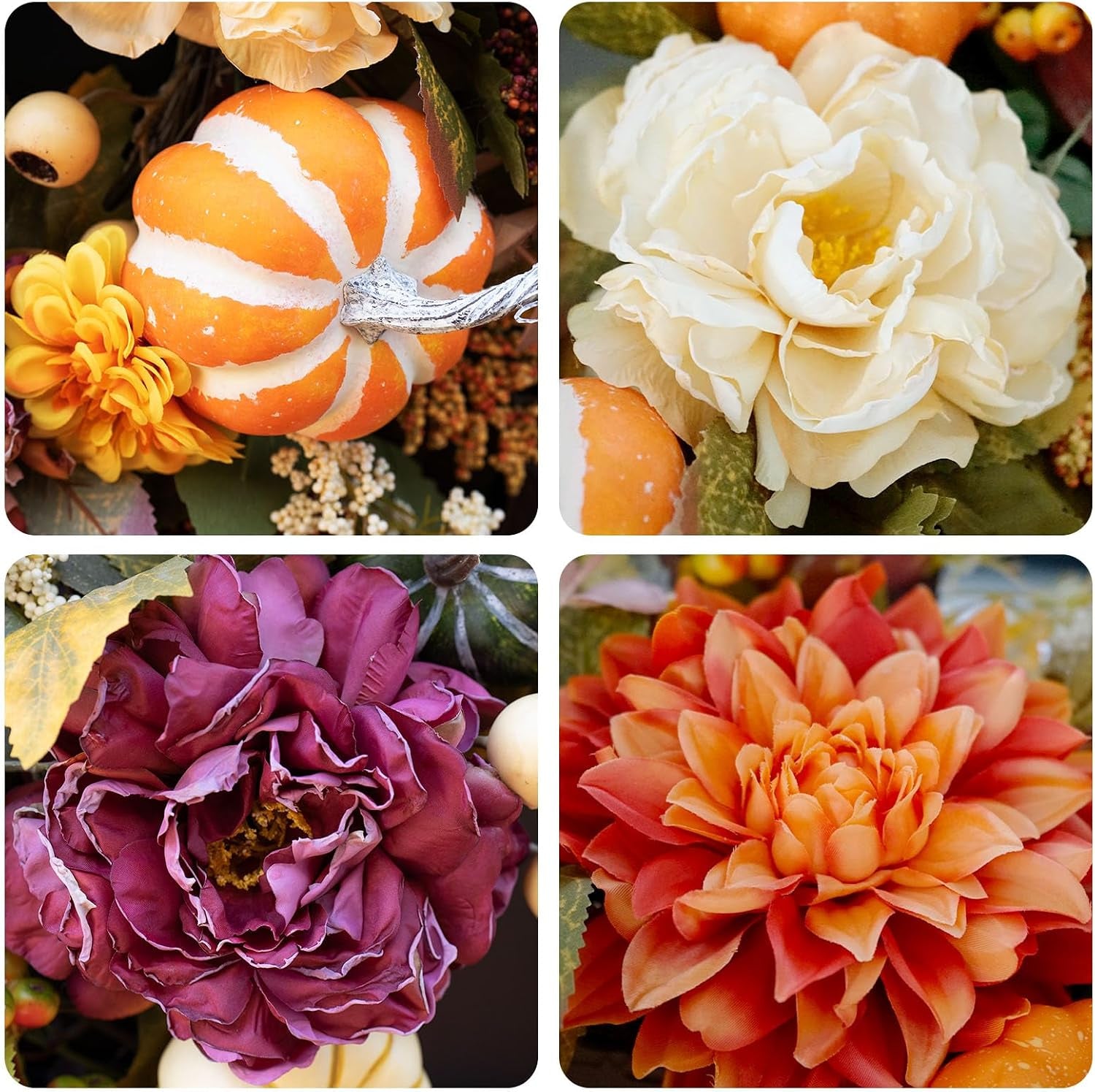 Fall Wreaths for Front Door outside 24 Inch,Rustic Harvest Autumn Wreath | Fall Door Wreath with Pumpkins,Peony,Dahlia,Artificial Silk Autumn Wreath for Indoor & Outdoor Farmhouse Thanksgiving Decor