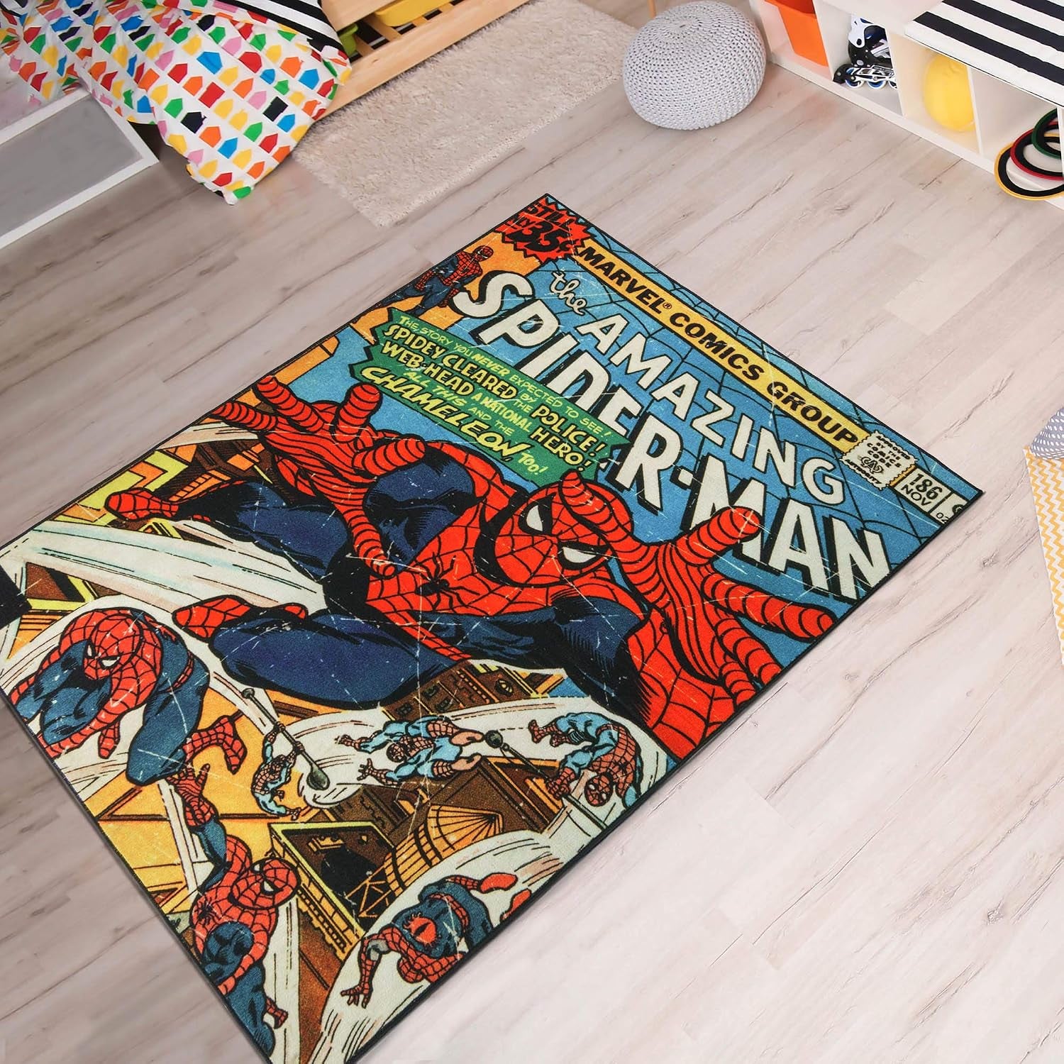 Marvel Spiderman Indoor Area Rug - 4X6 Large, Non-Slip, Ideal for Children in Bedroom, Game Room, Classroom, Nursery or Play Area - Retro Comic Superhero, Multi, 47327