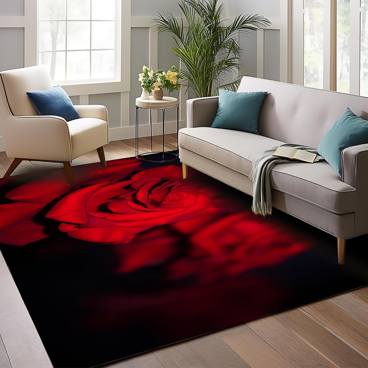 Red Spider Web Area Rug, 5X7 Indoor Area Rugs Washable Rugs for Living Room Carpet, Farmhouse Non Slip Carpet for for Bedroom Laundry Room Kitchen Non Slip Soft Low-Pile